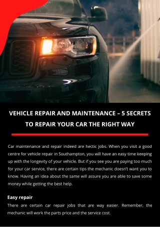 Vehicle Repair and Maintenance – 5 Secrets to Repair Your Car the Right Way