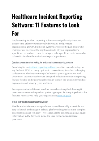Healthcare Incident Reporting Software: 11 Features to Look For