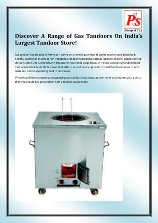 Gas Tandoor Manufacturer in India