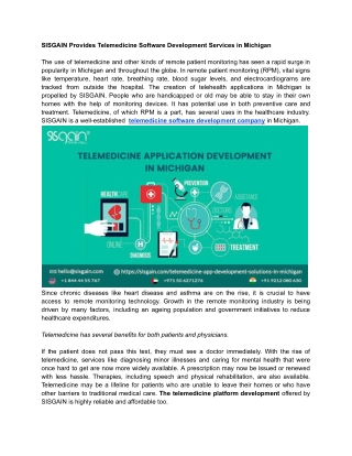SISGAIN Provides Telemedicine Software Development Services in Michigan