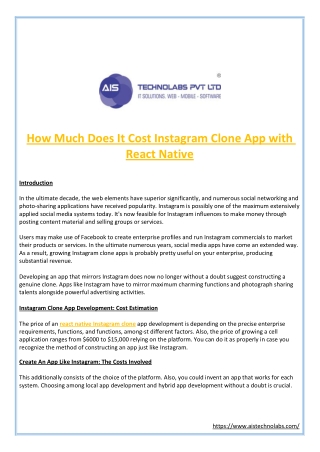 How Much Does It Cost Instagram Clone App with React Native