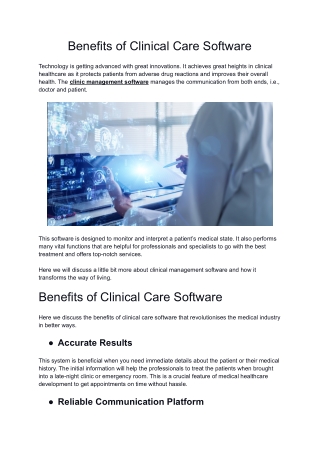 Benefits of Clinical Care Software