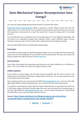 Does Mechanical Vapour Recompression Save Energy