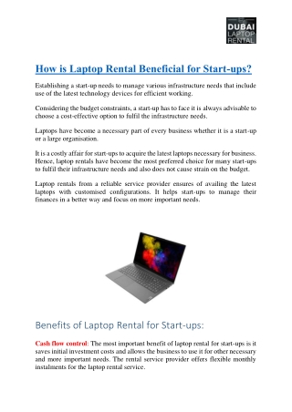 How is Laptop Rental Beneficial for Start-ups?