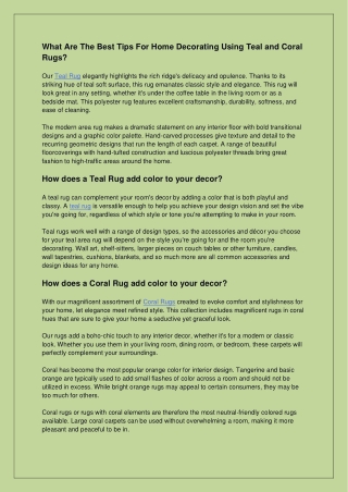 What Are The Best Tips For Home Decorating Using Teal and Coral Rugs