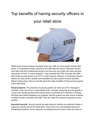 Top benefits of having security officers in your retail store