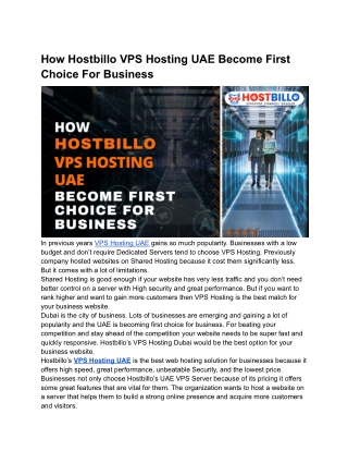 How Hostbillo VPS Hosting UAE Become Frist Choice For Business