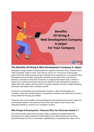 The Benefits Of Hiring A Web Development Company In Jaipur