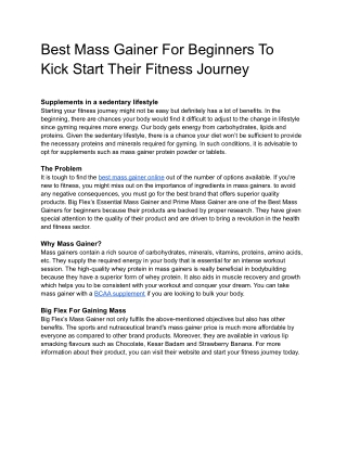 Best Mass Gainer For Beginners To Kick Start Their Fitness Journey