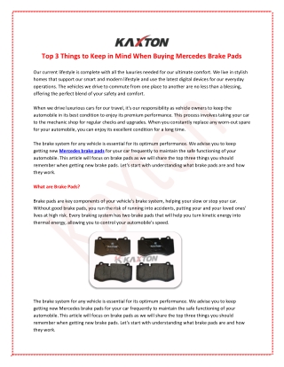 Top 3 Things to Keep in Mind When Buying Mercedes Brake Pads