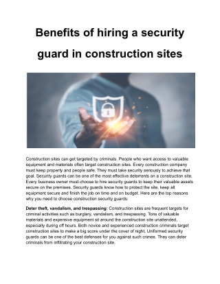 Benefits of hiring a security guard in construction sites