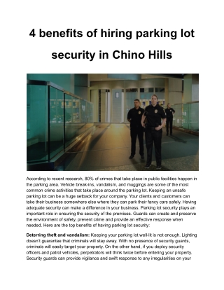 4 benefits of hiring parking lot security in Chino Hills