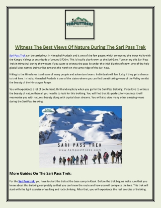 Witness The Best Views Of Nature During The Sari Pass Trek