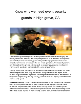 Know why we need event security guards in High grove, CA