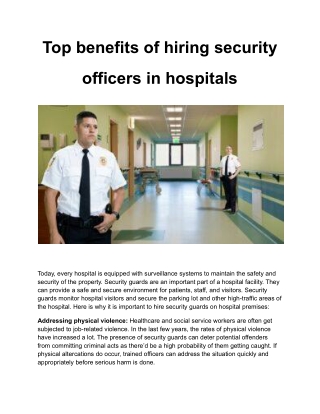 Top benefits of hiring security officers in hospitals