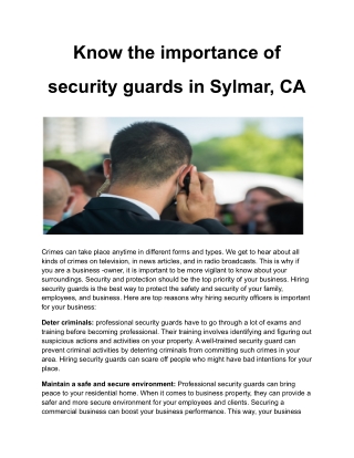 Know the importance of security guards in Sylmar, CA