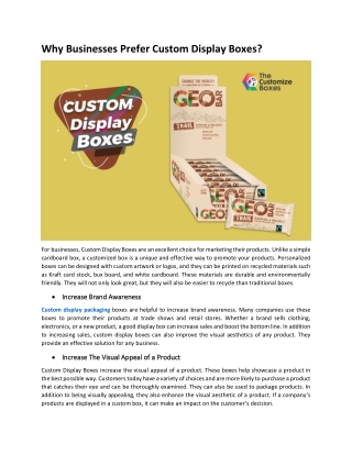 Why Businesses Prefer Custom Display Boxes?