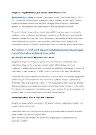 Alexipharmic Drugs Market Share, Size, Demand & SWOT Analysis by 2027