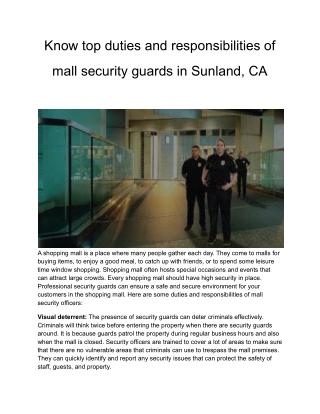 Know top duties and responsibilities of mall security guards in Sunland, CA