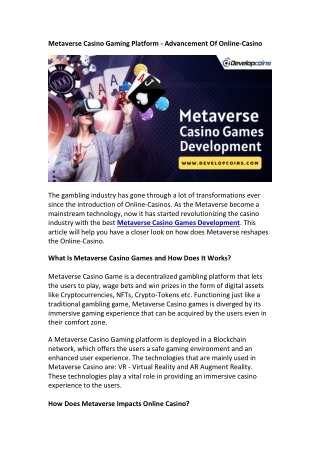 Metaverse Casino Games Development