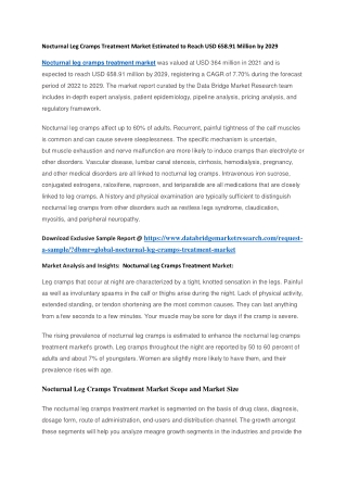 Nocturnal Leg Cramps Treatment Market Estimated to Reach USD 658.91 Million by 2029