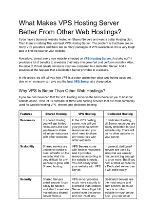 What Makes VPS Hosting Server Better From Other Web Hostings?
