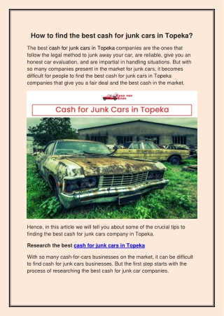 How to find the best cash for junk cars in Topkea_