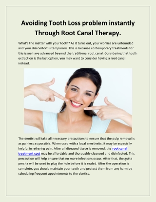 Avoiding Tooth Loss problem instantly Through Root Canal Therapy