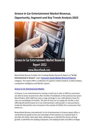Greece In Car Entertainment Market Research Report 2022