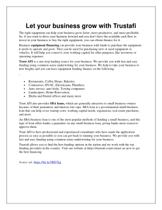 Get The Best Business Equipment Financing From Trustafi