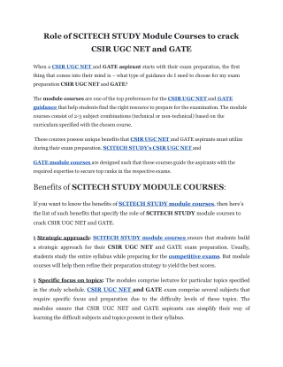 Role of SCITECH STUDY Module Courses to crack CSIR UGC NET and GATE
