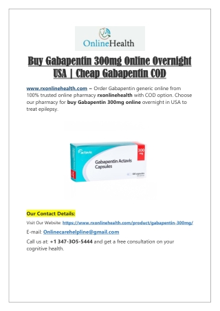 Buy Gabapentin 300mg Tablets Online COD | Neurontin for Sale