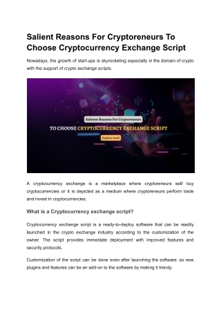 Salient Reasons for Cryptoreneurs To Choose Cryptocurrency Exchange Script
