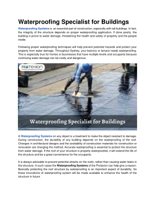 Waterproofing Specialist for Buildings.
