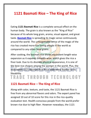 1121 Basmati Rice – The King of Rice