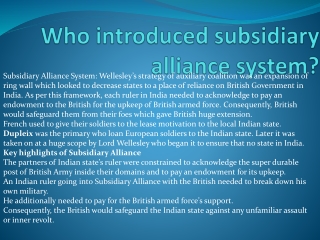 Who introduced subsidiary alliance system