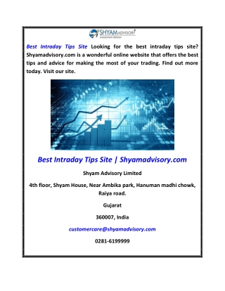 Best Intraday Tips Site  Shyamadvisory.com