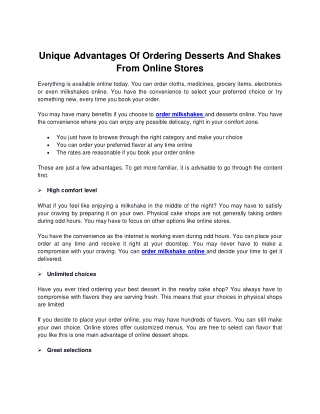 Unique Advantages Of Ordering Desserts And Shakes From Online Stores