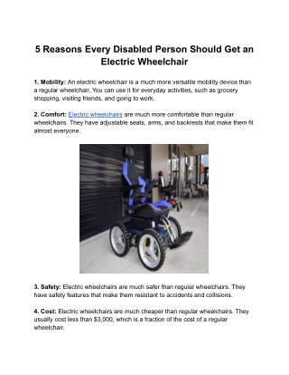 5 Reasons Every Disabled Person Should Get an Electric Wheelchair