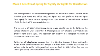 Main 3 benefits of opting for Signify UV lights for disinfection