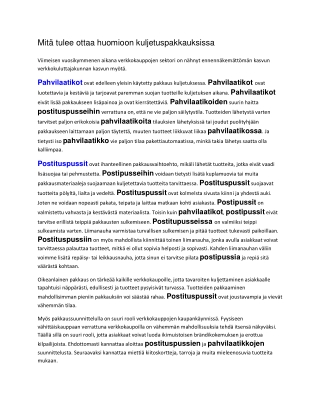 Mitätuleeottaahuomioonkuljetuspakkauksissa
