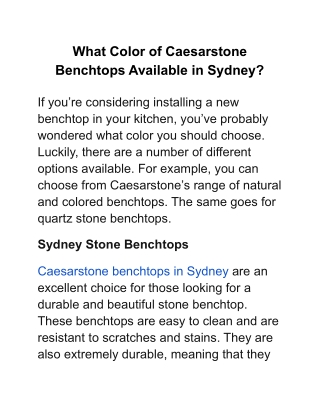 What Color of Caesarstone Benchtops Available in Sydney