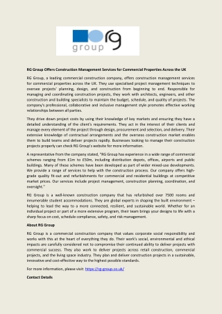 RG Group Offers Construction Management Services for Commercial Properties Across the UK