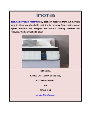 Best Memory Foam Mattress Inofia.co.uk