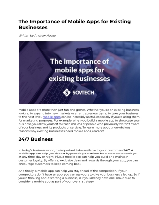 The Importance of Mobile Apps for Existing Businesses