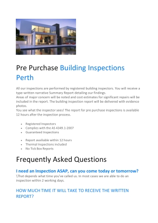Building Inspections Perth