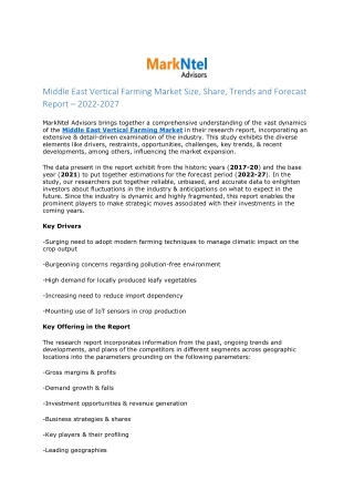 Middle East Vertical Farming Market Research Report: Forecast (2022-2027)