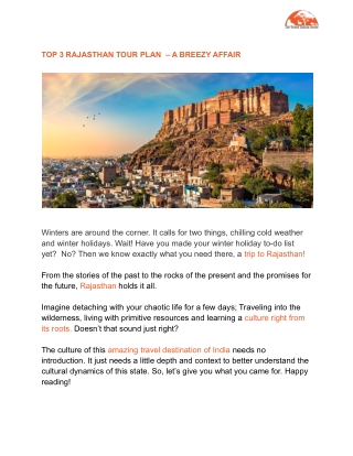Rajasthan Tour Plan