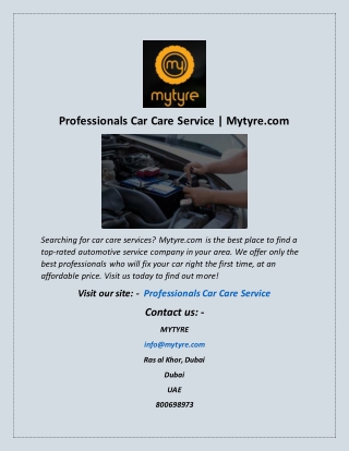 Professionals Car Care Service | Mytyre.comq