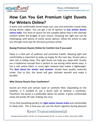 How Can You Get Premium Light Duvets For Winters Online